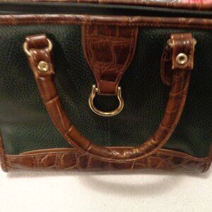 RETRO GIRL FOREST GREEN & BROWN LEATHER LOOK & HIDE STYLE BIG PURSE